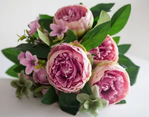 Bouquet Fiori Peonia Seta Artificiale (N.3) -7 Colori Decorazione Centrotavola Matrimonio - Foto 1 di 16