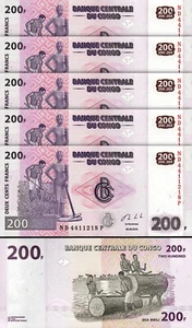 Congo 200 Francs 2013, UNC, 5 Pcs LOT, Consecutive, P-99b - Picture 1 of 4