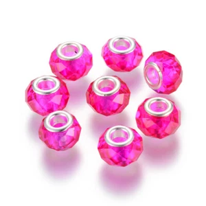 10 Pcs Silver Color Brass Core Handmade Glass European Large Hole Beads 14x8mm - Picture 1 of 49
