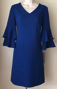 Tahari by ASL Ruffled-Sleeve Crepe Shift Dress 8129M410 NWT Size 4 - Picture 1 of 8