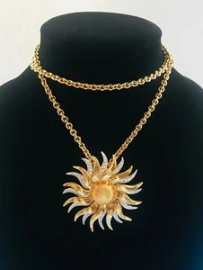 KJL Sonnenblume Sunburst Strass Halskette Anhänger Brosche Halskette - Bild 1 von 12