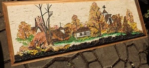 Vintage Mid Century 1950s Fall Country Town Gravel Art Wall Hanging MCM - Picture 1 of 9