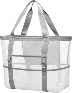 Mesh Beach Bag Family - Beach Tote 9 Pockets Cruise Vacation Essentials - Picture 1 of 12