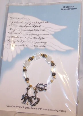 Pulsera con cuentas de cristal-dije corazón ángel-brazalete con fuerza graduación Foto 1 de 4