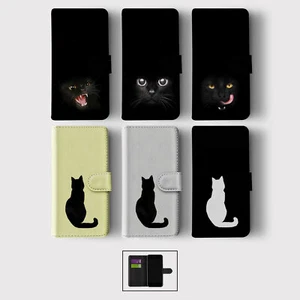 CASE FOR IPHONE 15 14 13 12 11 SE PRO MAX WALLET FLIP PHONE COVER BLACK CAT FACE - Picture 1 of 8