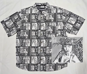 HINANO TAHITI Shirt Mens LARGE Button Front - Vahine Wahine Island Girl Hawaiian - Picture 1 of 10