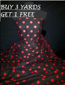 Black Large Red Polka Dot Spot Cotton Print, dress-making Crafts Fabric Material