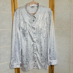 Roper White Silver Metallic Foil Floral Print Pearl Snaps Western Rodeo Shirt 3X - Imagen 1 de 17