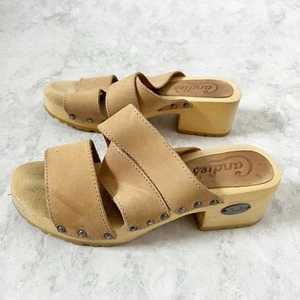 Vintage 90s y2k Candies Wooden Leather Wooden Platform Clog Sandals 7.5 Hippie - Picture 1 of 8