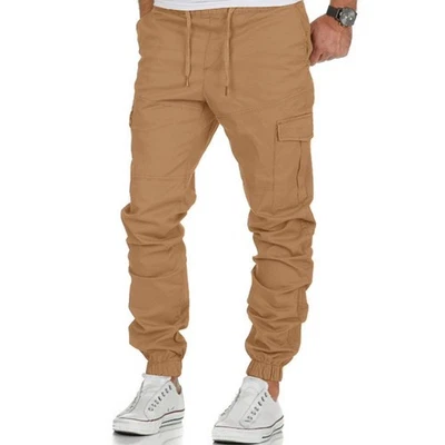 Mens Elastic Waist Cargo Combat Work Trousers Casual Cuffed Joggers Long Pants - Image 1 of 4