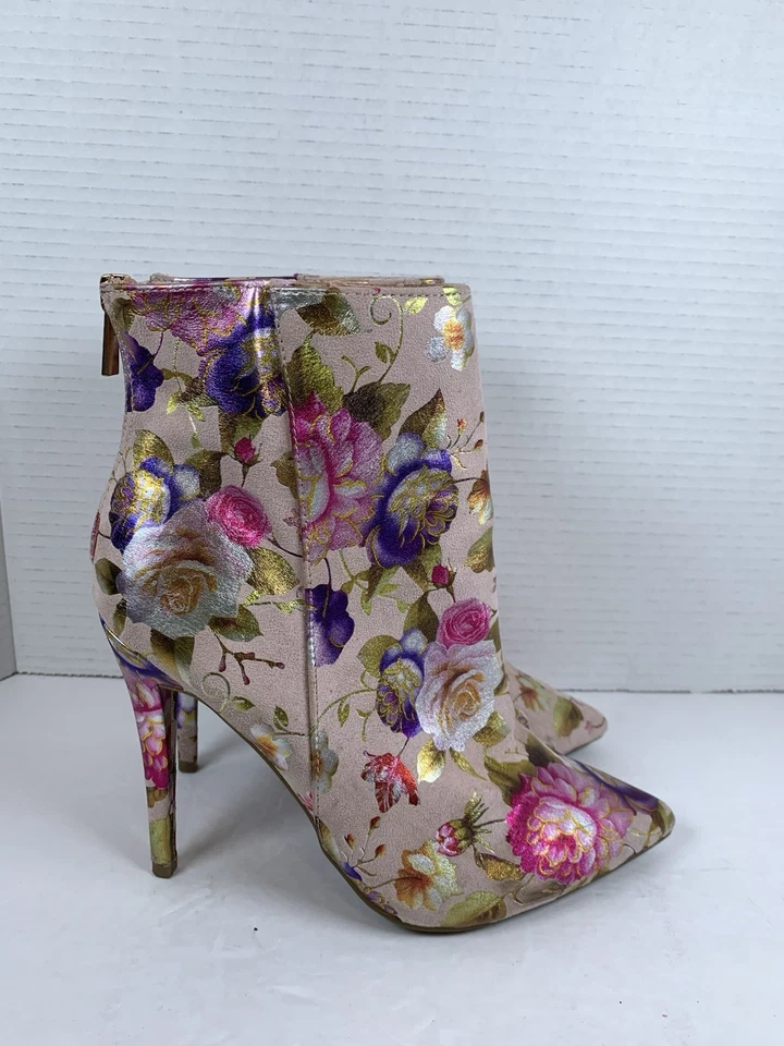 Botines Anne Michelle dedicados florales punta tacón de aguja talla 8 (S567) Foto 1 de 4
