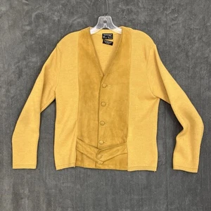 VTG 60s 70s Towncraft Pennys Lambskin Suede Cardigan Sweater Mens Medium Yellow - Picture 1 of 22