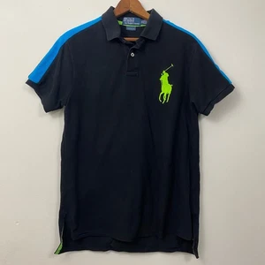 Polo Ralph Lauren Polo Shirt M nera verde fluo vestibilità personalizzata logo Big Pony - Foto 1 di 7
