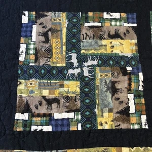 Rustic Cabin Lodge Wildlife Patchwork Quilt Blanket Moose Bear Deer Twin Handmad - Picture 1 of 8