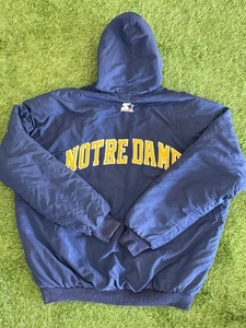 Vintage STARTER Notre Dame Jacke Herren XL blau 90er Kapuze bestickt irisch - Bild 1 von 12