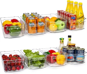 Clear Plastic Fridge Organizer Bins - 8Pcs for Kitchen Storage - Picture 1 of 8