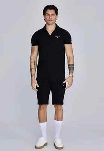 SikSilk Mens Black Polo and Shorts Set Medium - Picture 1 of 5