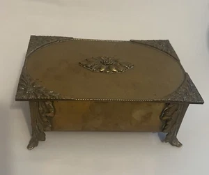 Antique French Empire Dore Bronze Footed Jewelry Box Medallion Classical 19th C - Picture 1 of 9