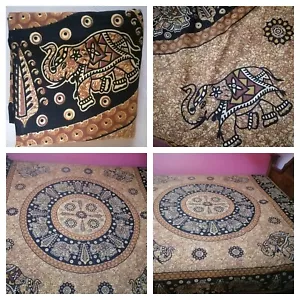 Ceylon 100% Cotton Double Size Bed Sheet Multicolor Elephant Mandala Printed Art - Picture 1 of 17