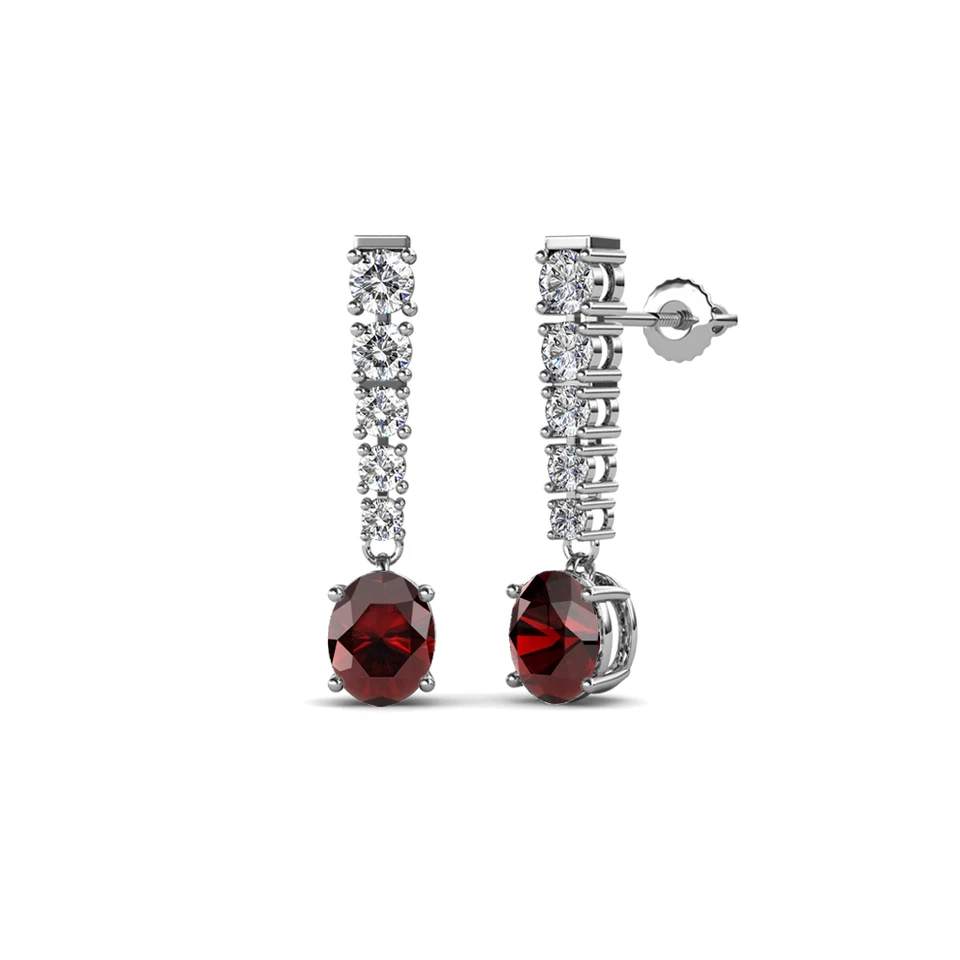 Oval Red Garnet and Diamond Dangling Earrings 1.34 ctw in 14K Gold JP:69033 - Image 1 of 1