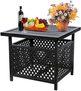 Outdoor Table Bistro Coffee Table Side Table with Umbrella Hole for Pool Porch - Picture 1 of 11