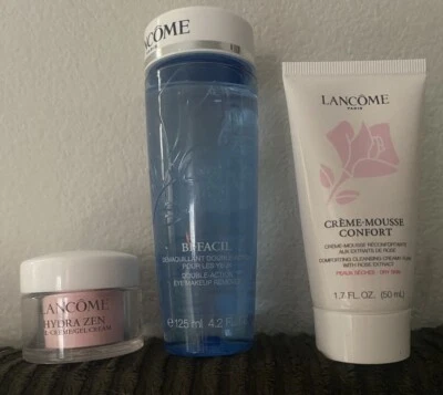 LANCOME Skin Trio Desmaquillante Bi-Facil/Gel Hydra Zen/Crema-Mousse Confort Foto 1 de 4