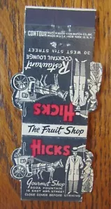 CONTOUR MATCHBOOK MATCHCOVER: HICKS RESTAURANT (NEW YORK CITY) -F6 - Picture 1 of 2