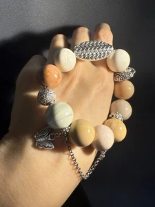 15.8mm beads Unique Natural Alashan Agate Elastic Bracelet/ Tibet Peace/Gift - Picture 1 of 19