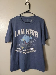 Disney Parks Aladdin Genie Two Wishes TShirt Shirt Herren Gr. L Blau Retro LESEN  - Bild 1 von 7