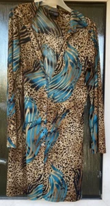 Leopard Skin & Blue Print Dress/ Tunic From Attitudes By Renee Size M - Picture 1 of 3
