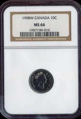 1998 W Canada 10 Cents 10C NGC MS66  - Quality - Image 1 of 2