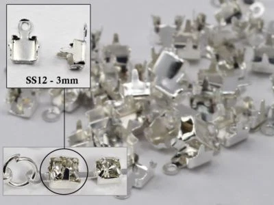 3mm SS12 Silver Rhinestone Cup Chain Ends  - 20 Pieces - Image 1 of 3