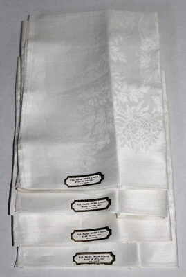 Set of 4~White~ALL PURE IRISH LINEN~Ireland~DAMASK Dinner Napkin~18" x 17.5"~NEW - Image 1 of 4