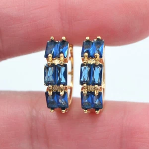 18K Yellow Gold Filled Fashion Blue Mystic Topaz Huggie Earrings Jewelry - Picture 1 of 24