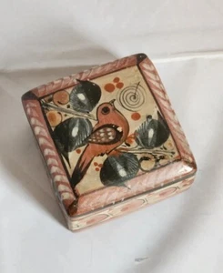 Hand Painted Stone Mexican Jewelry Trinket Box Tonala Pottery Mexico AS IS - Picture 1 of 11