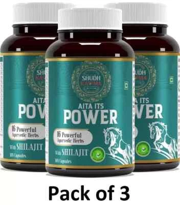 SHUDHKAAMA 100% Pure Shilajit Power 16 Herbs Extrem potent, High Performance (3er Pack)