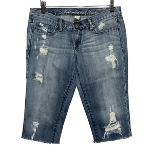NEW Abercrombie & Fitch Blue Denim Distressed Low Rise Capris Jean Shorts Size 2 - Picture 1 of 6