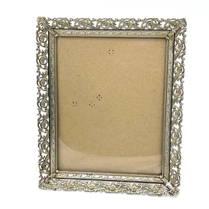Vtg Ornate Gold Metal Picture Frame Filigree Roses Cottage Core Rustic 8 x 10 - Picture 1 of 14