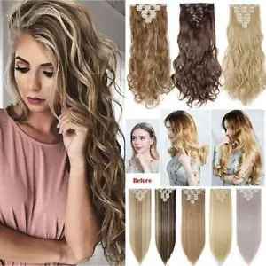 Fermaglio per capelli 100% naturale in extension capelli come umani veri spessi pezzi testa piena US - Foto 1 di 61