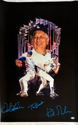 Kirk Gibson, Orel Hershiser, Tommy Lasorda подпись 24 x 35 Dodgers холст BAS - Изображение 1 из 2