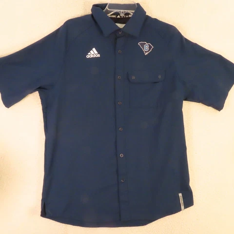 Citadel Bulldogs Adidas Shirt Mens Medium Blue Short Sleeve Button Up Cover