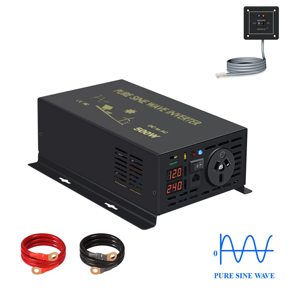 500W Power Pure Sine Wave Inverter 12V 24V 240V DC to AC Converter Solar Boat RV - image 1 of 4