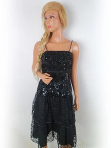 Vera Mont France Größe XS Schwarz Midi A-Linien Kleid Baumwolle Ärmellos Spitze - Bild 1 von 5
