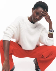 Suéter Madewell Acanalado Mezcla Algodón Mujer S Invierno Blanco Acogedor Carol Pullover - Imagen 1 de 9