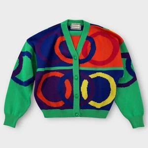 Vintage Gianni Versace Cardigan Womens 0 Small Wool Color Block Jacket Colorful - Picture 1 of 13