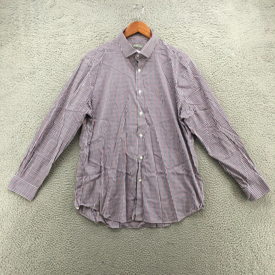 Michael Kors Long Sleeve Shirt Mens XL Red Blue Cotton Blend Slim Fit Button Up - Image 1 of 4
