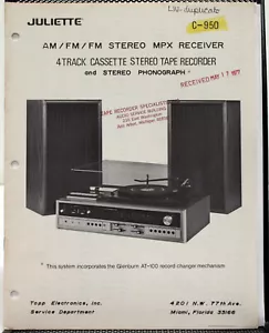 Manual de servicio del receptor MPX estéreo Juliette C-950 AM / FM / FM - original - Imagen 1 de 1