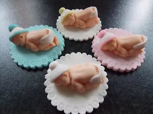 Edible Sleeping Baby Boy/Girl Christening/New Baby cake/cupcake Topper - Picture 1 of 5