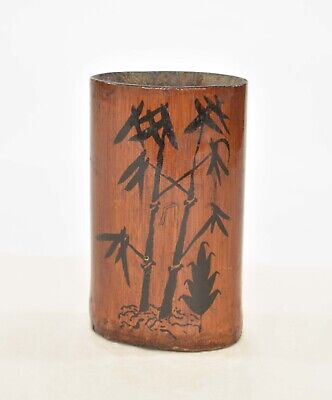 Vintage Chinese Hand Carved Bamboo Brush Pot / Pen Holder • 83.70$