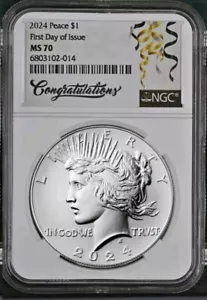 2024 Peace Silver Dollar Uncirculated NGC MS70 First Day, FDI -Presale- % - Picture 1 of 1